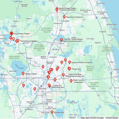 Google Map of Central Florida Theaters (square shape)