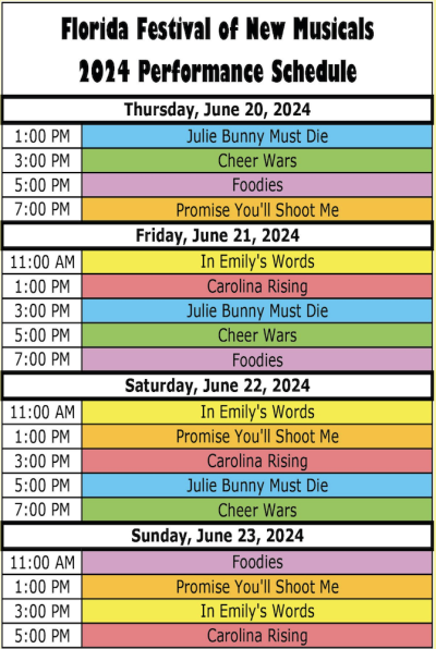 The Florida Festival of New Musicals 2024 Performance Schedule