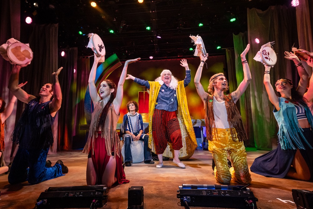 The costumes of Pippin at Garden Theatre in Winter Garden evoke a sense of the 1970s.