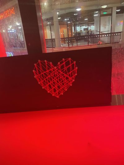 Art at The Red String — It's a heart made of red string. Cool, huh?