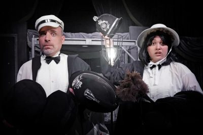 Kevin McCaughlin and Maren Ping of The 39 Steps at the Titusville Playhouse.